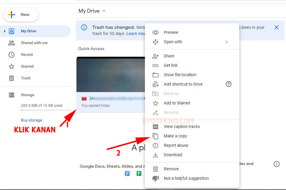 Klik kanan file - make a copy - buat salinan - google drive