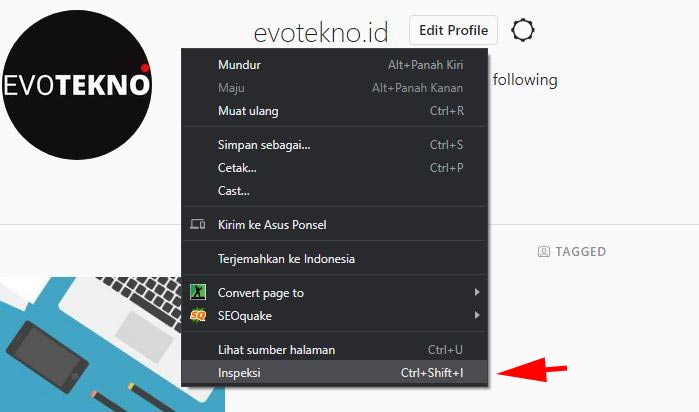 Klik Kanan Mouse - Inspect Element Chrome
