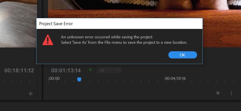An unknown error occurred while saving the project 1