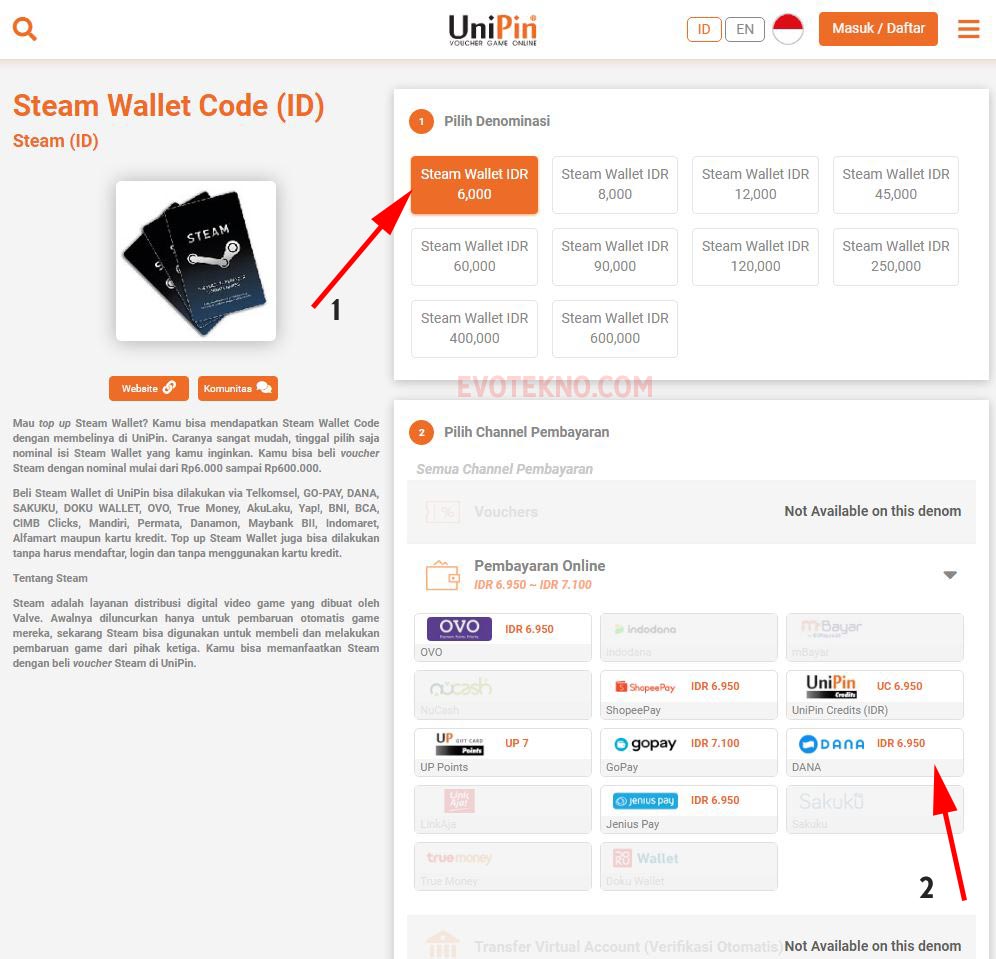Steam Wallet Code - Unipin - DANA