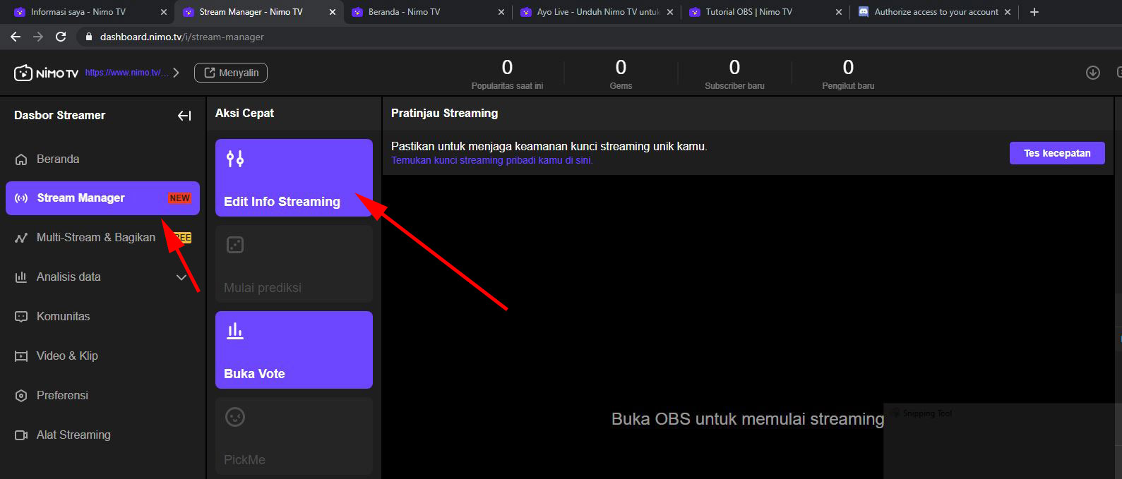 Stream Manager - Edit Info Streaming - Nimo TV