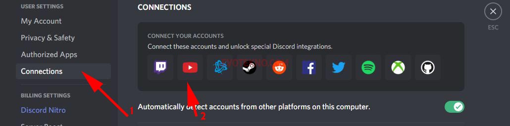 Discord - Settings - Connection - YouTube