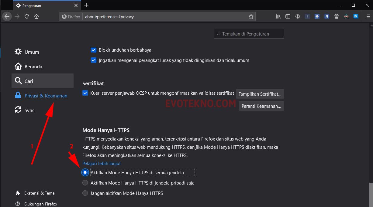 Mozilla Firefox - Mode Hanya HTTPS