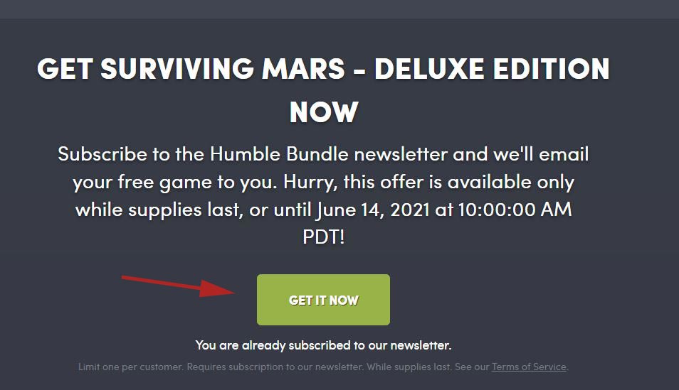 Get It Now - Humble Bundle - Gratis Surviving Mars Delux Edition