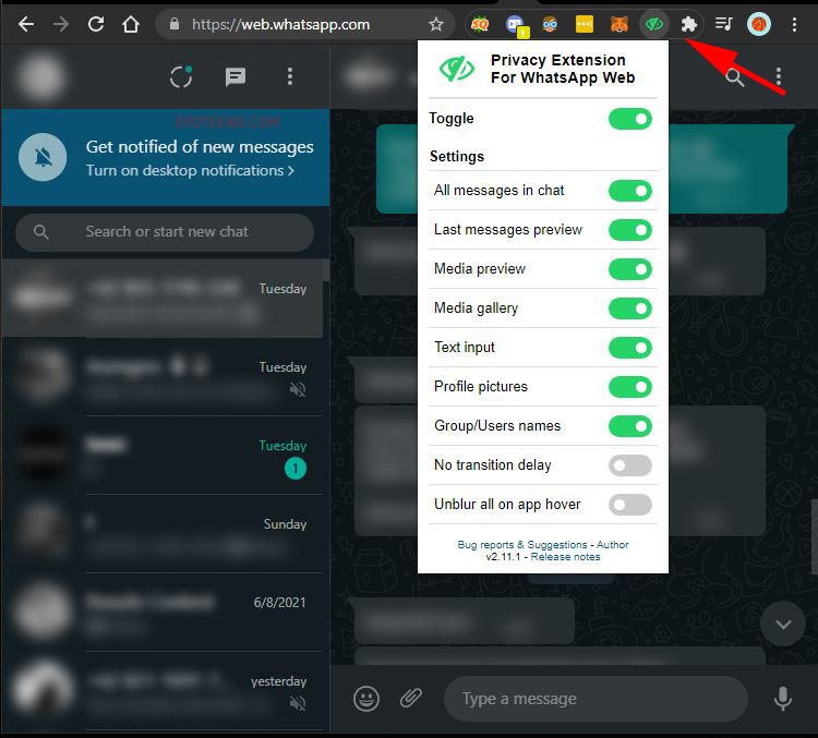 Privacy Extension For WhatsApp™ Web - Toggle Ekstensi di Chrome