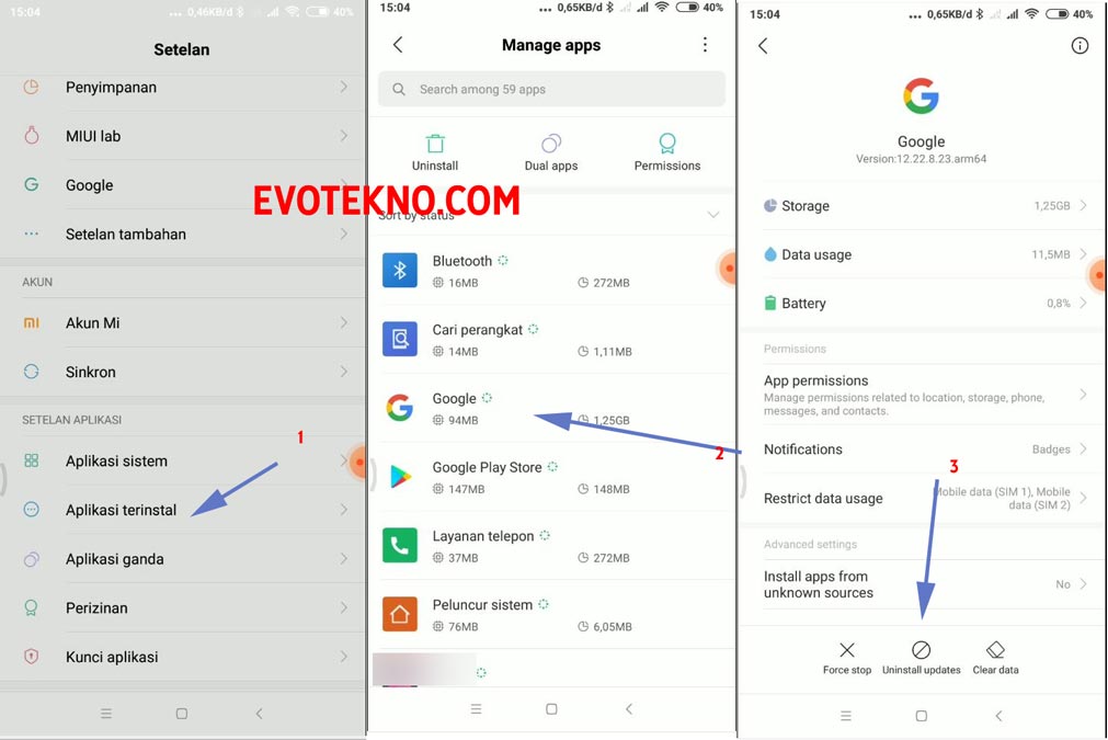Xiaomi - Aplikasi Google - Uninstall Updates