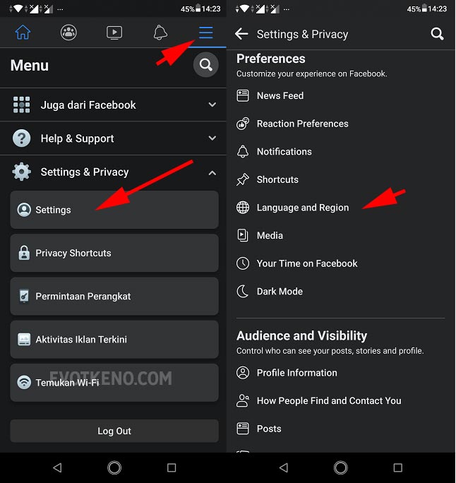 Settings and Privacy - Language and Region - Facebook Mobile