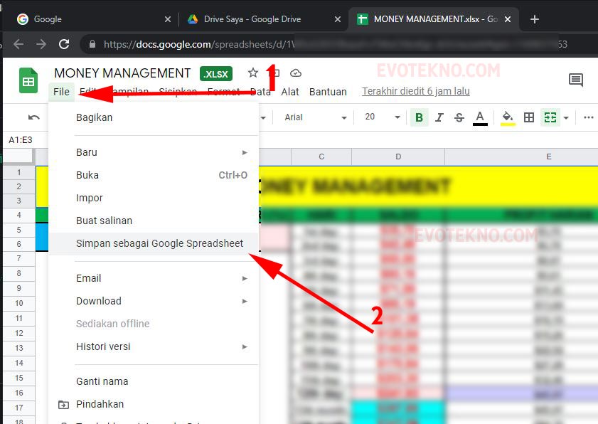 Google Spreadsheet - File - Save as Google Sheets - xlsx