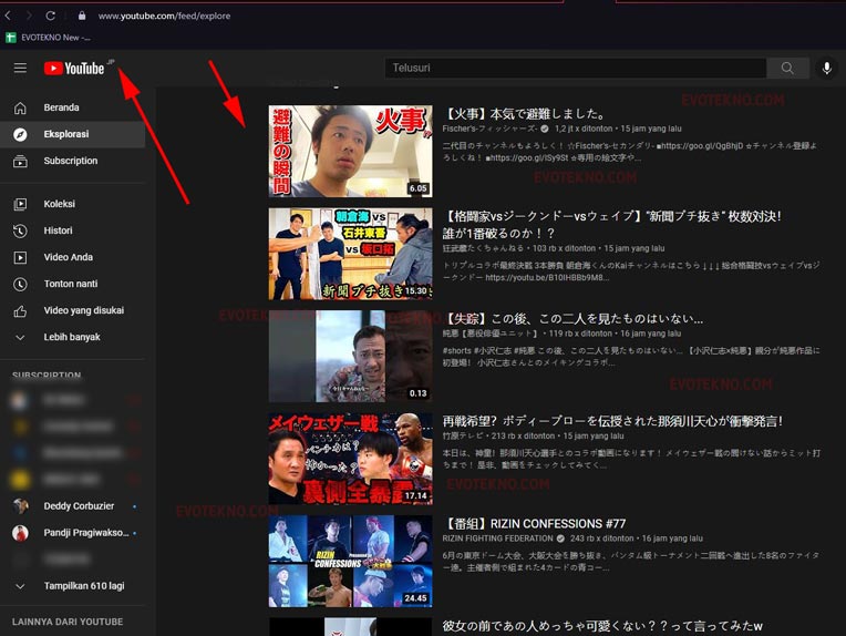 Trending YouTube di Region Jepang