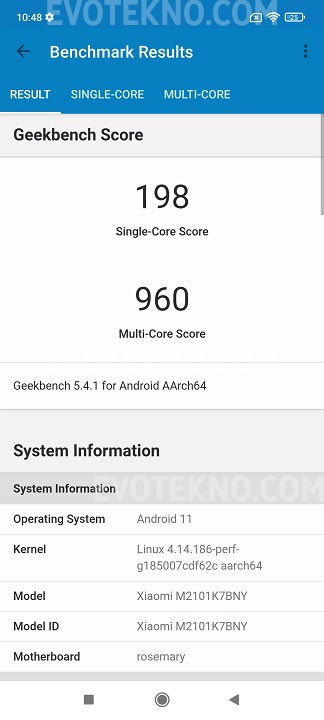 GeekBench - Xiaomi Redmi Note 10S
