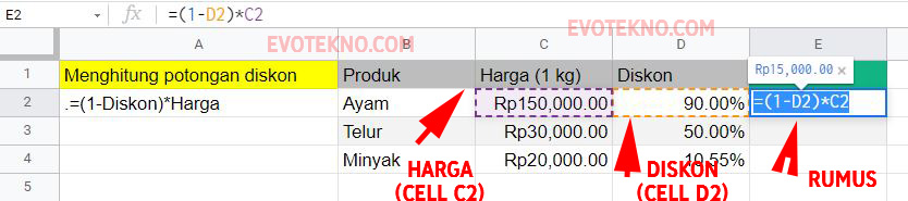 Menghitung Potongan Diskon - Persentase - Google Sheets