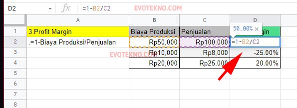 Menghitung Profit Margin - Google Sheets