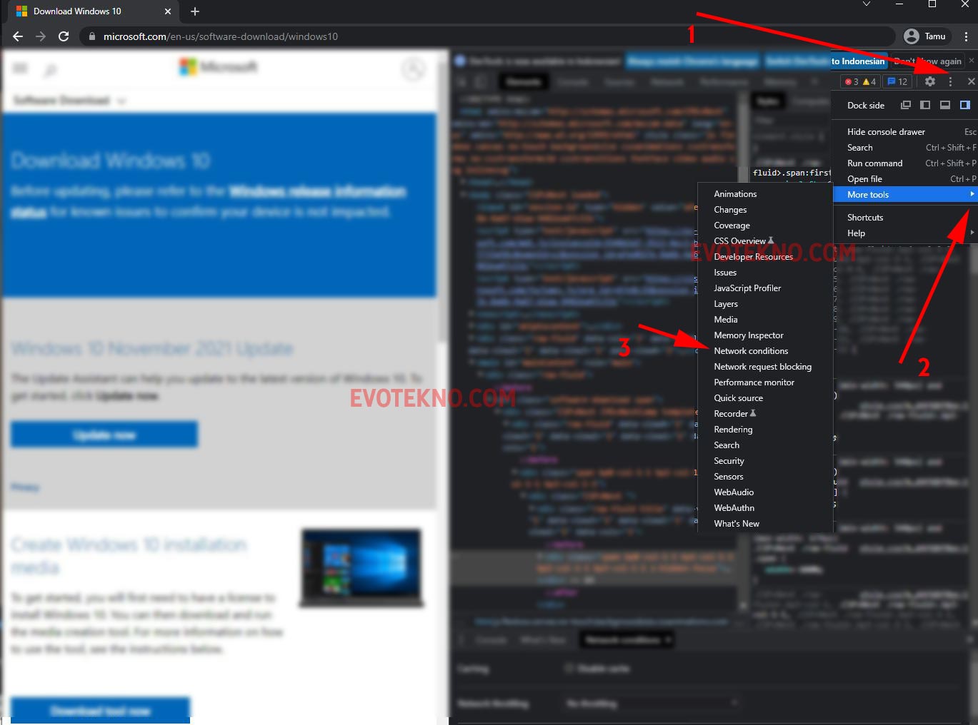 Inspeksi - More Tools - Network Conditions - Windows 10 Download