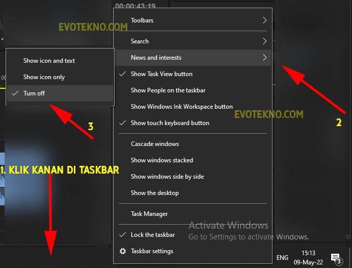 Taskbar - news and interests - turn off - windows 10