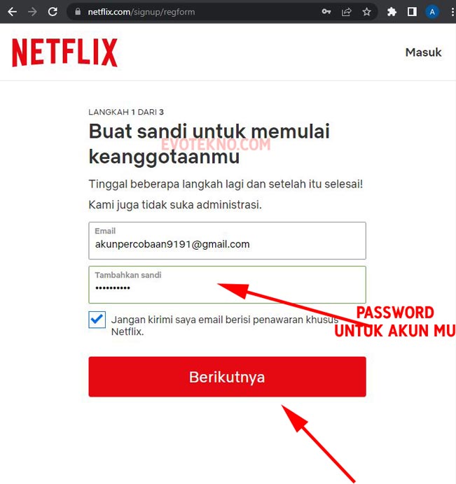 masukan password daftar netflix