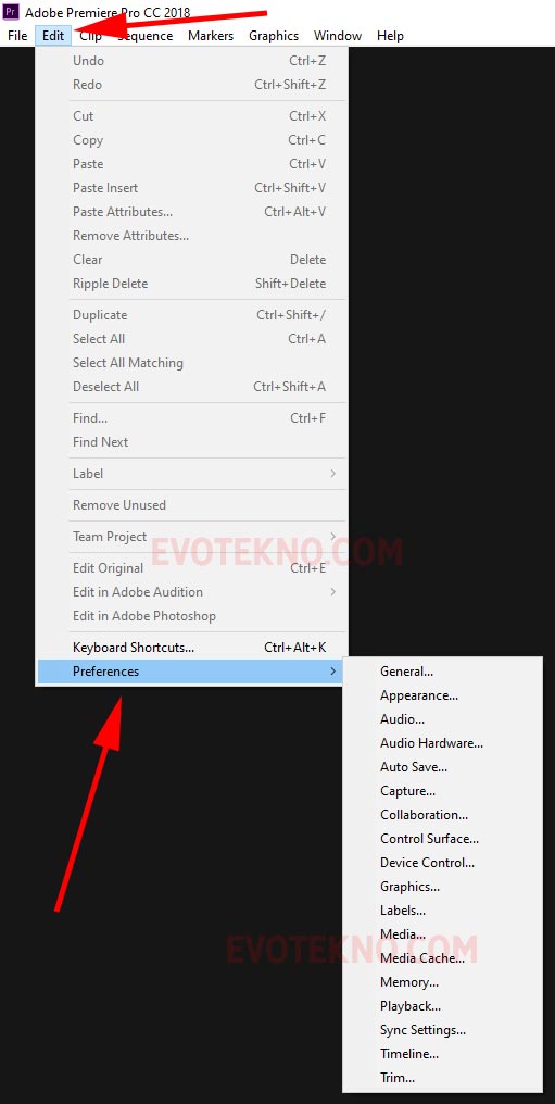 Edit - Preferences - Adobe Premiere Pro