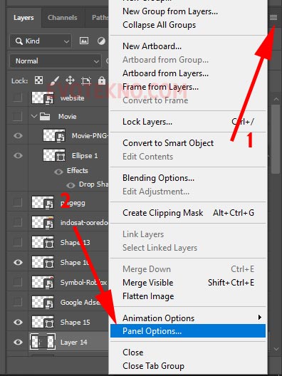 Layer - Panels Options. - Adobe Photoshop