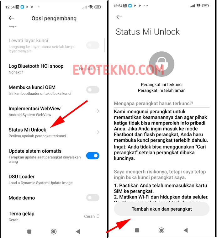 Mi Unlock Status - Tambahkan akun dan perangkat - Request UBL Xiaomi