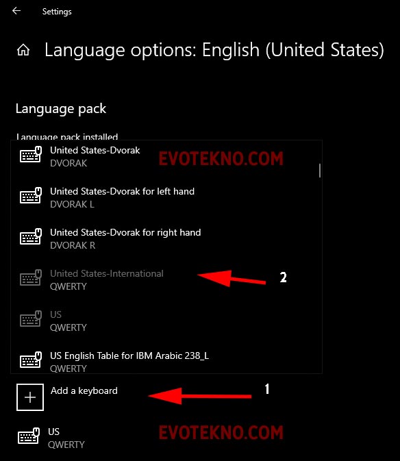 Language Settings - Add a keyboard - united states international - windows