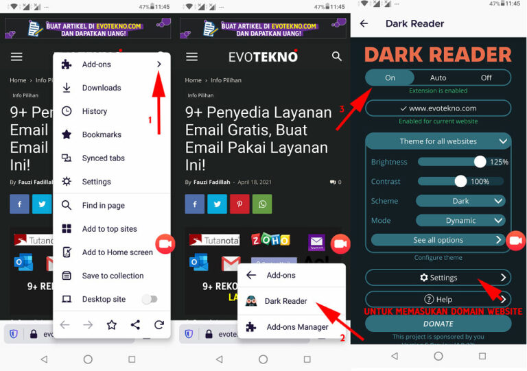 enable dark reader firefox android